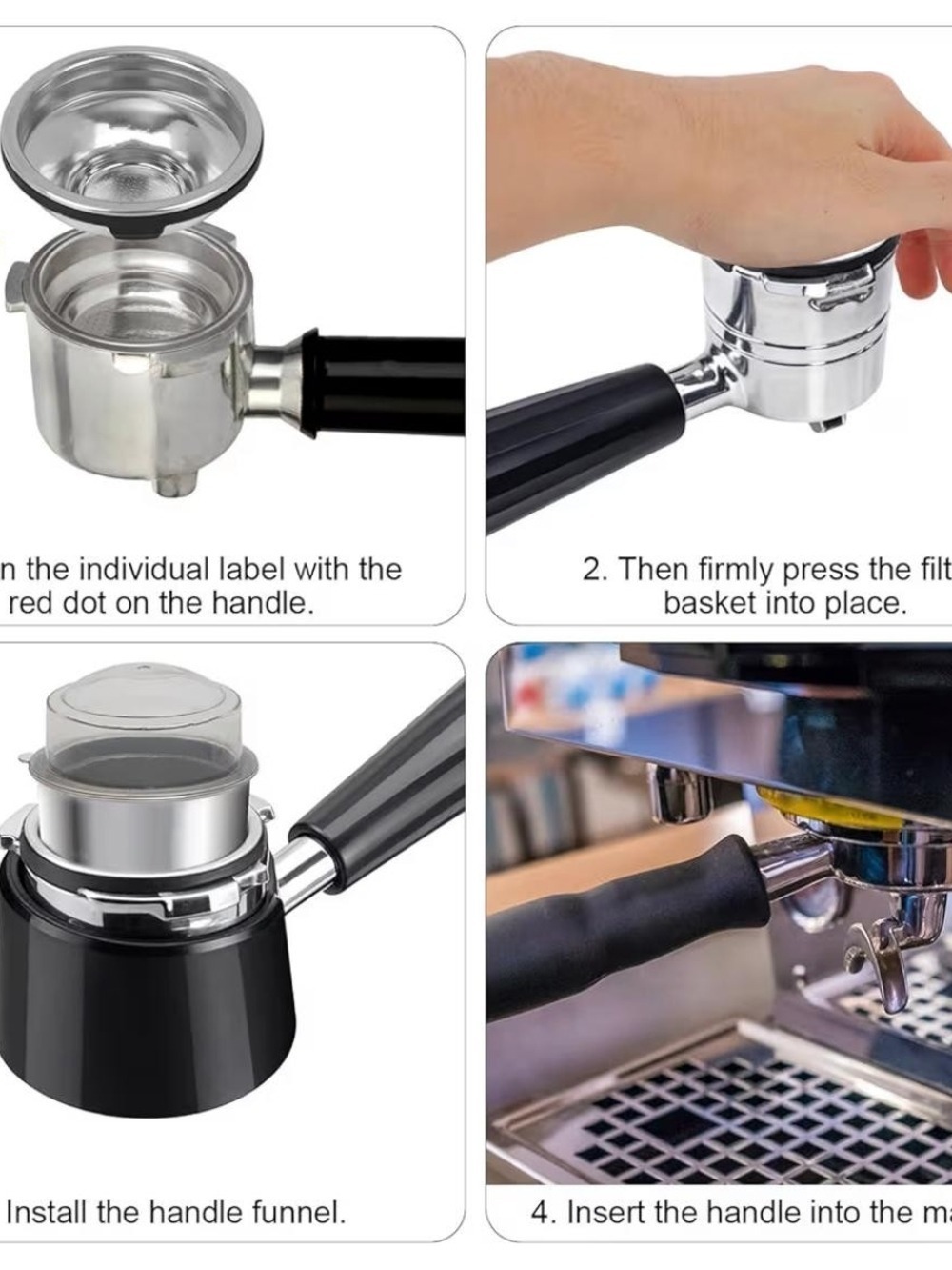 Universal Espresso Portafilter Handle and Filter Basket - Black